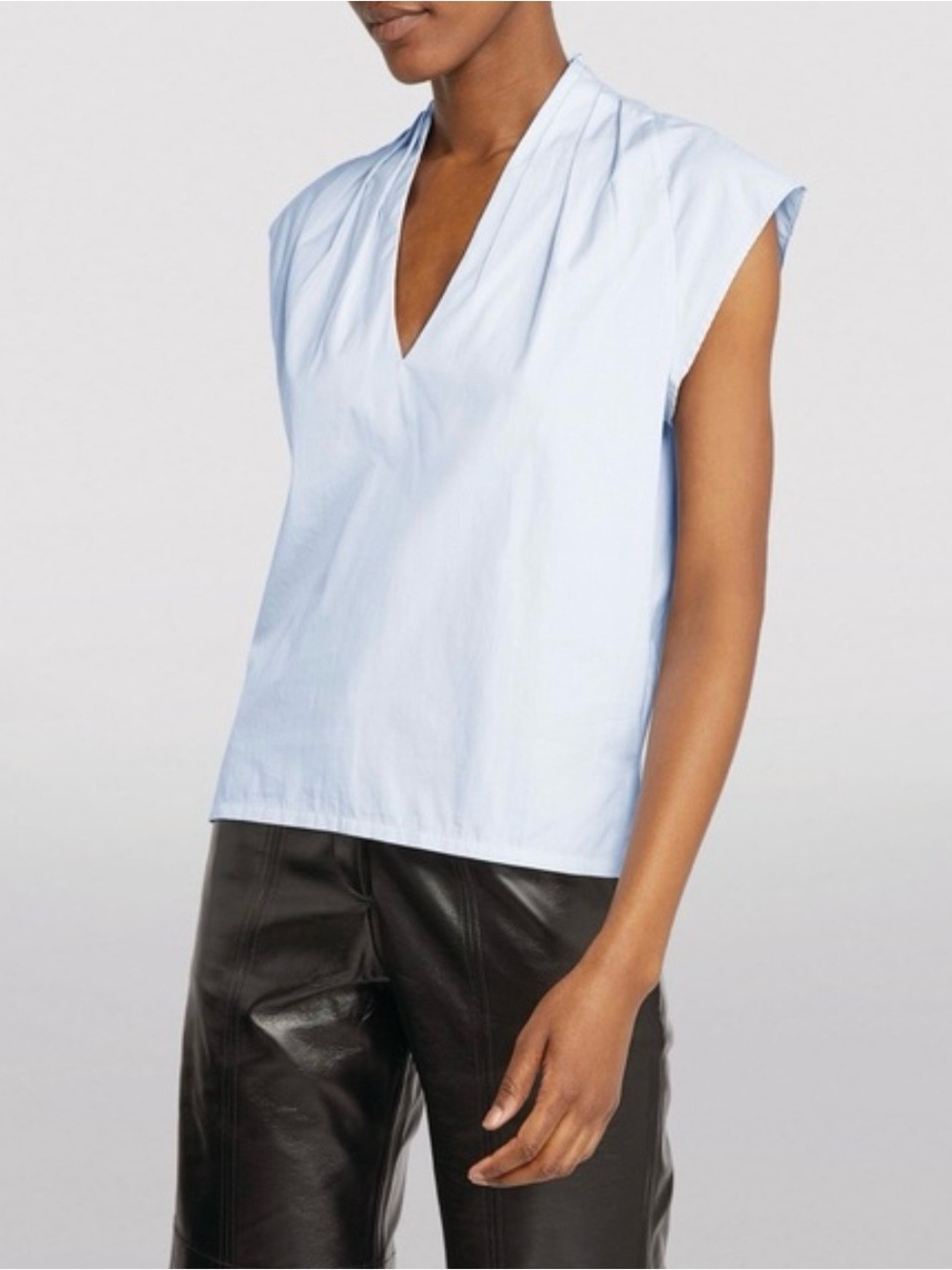 Frame 100% Cotton Lindsay Top - Sz XS - Light Blue V-Neck Cap Sleeve - Poplin